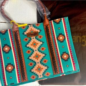 Wrangler Turquoise and Brown Tote Bag
